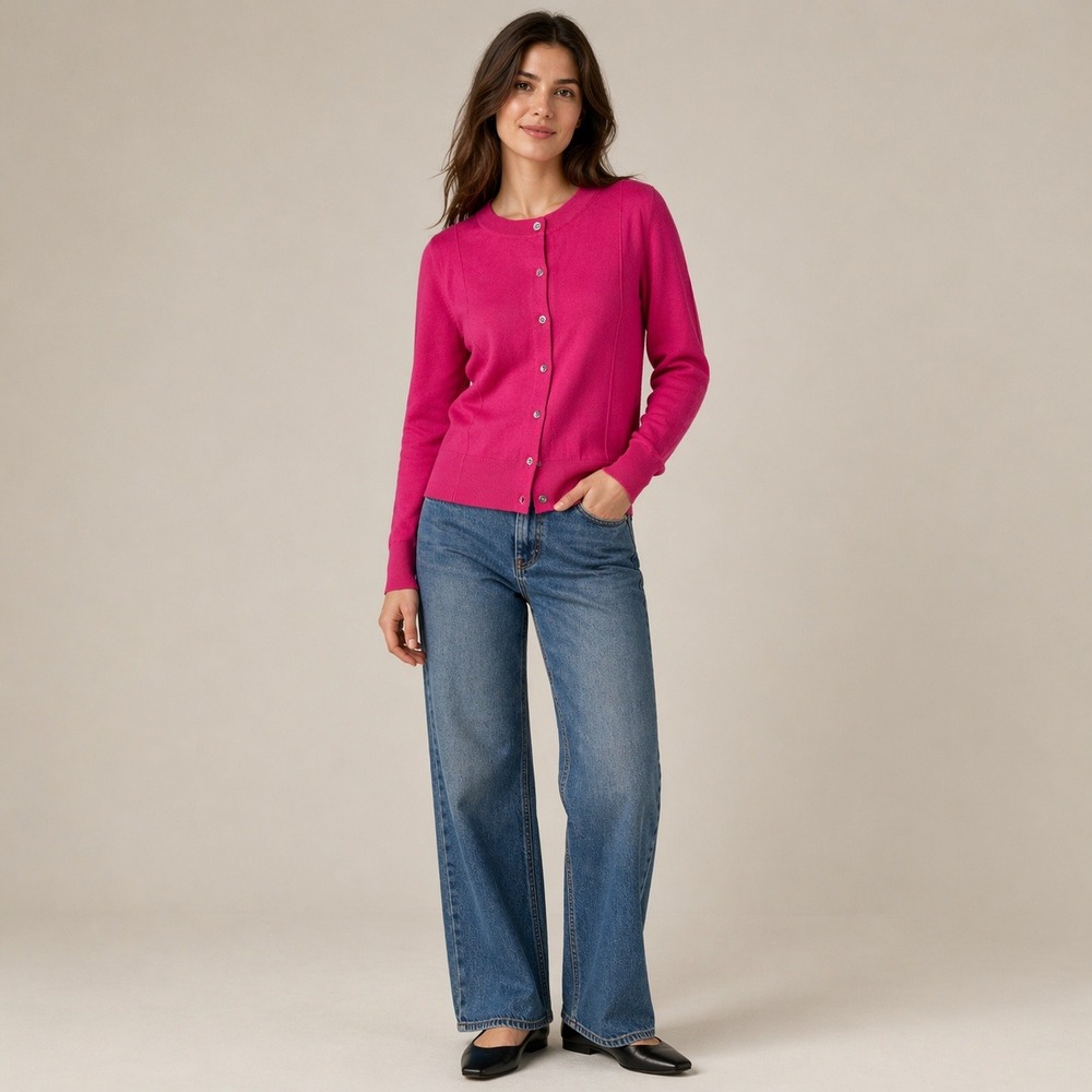 Banana Republic Hot Pink 100% Merino Wool Button Front Cardigan Sweater XS